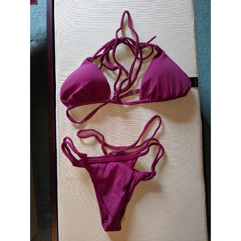 Women’s Strappy Triangle Bikini Top & Bottom - Magenta
